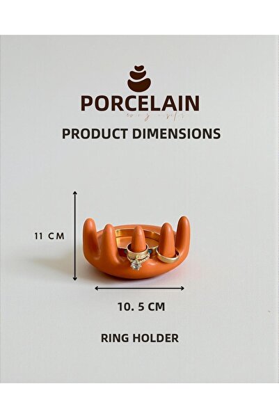 Porselian Decorative Varnished Ring Stand and Orange Jewelry Plate 11X10.5 cm Jewelry Organizer