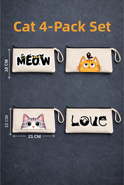 Maki Craft حامل أقلام من القماش بتصميم قطة مع مطبوع سحابات، حقيبة مكياج، حقيب...