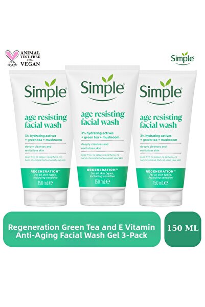 Simple جل غسول الوجه المضاد للشيخوخة مع الشاي الأخضر المتجدد وفيتامين E، 150 ...