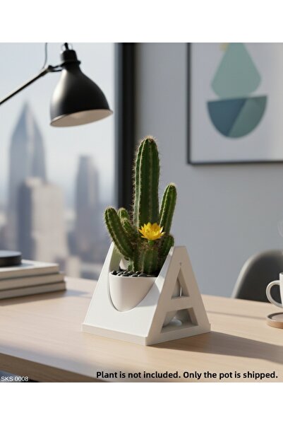 EGATOPTAN White A-Shaped Mini Decorative Flower Pot with Name-Custom Initial ...