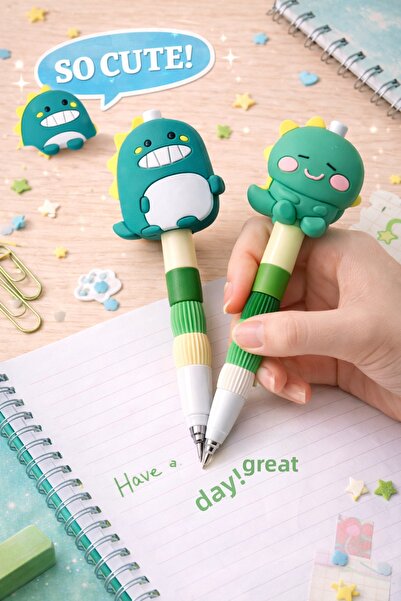 matheon مجموعة أقلام رصاص من السيليكون على شكل ديناصور مكونة من قطعتين - تصمي...