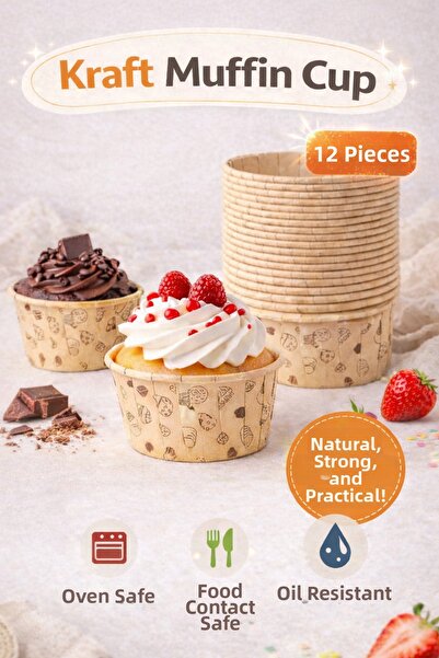 MİMOZA PARK 12 قطعة قالب كعك مافن منقوش باللون الكرافت، قالب كعك دونات مطبوع كبسولة، قالب مافن 7x4 سم