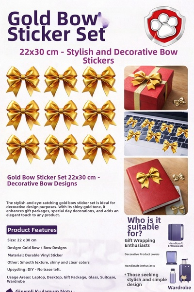 Limitless Design مجموعة ملصقات على شكل فيونكة ذهبية اللون مقاس 22 × 30 سم - م...