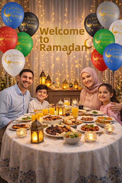 Parti dolabı 12 بالونًا بتصميم الترحيب برمضان مطبوع، زينة إسلامية للسحور والإفطار والعيد، أدوات مائدة منزلية، زينة العيد لشهر رمضان