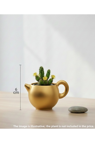 EGATOPTAN Gold Teapot Shaped Mini Decorative Flower Pot 6 cm Tabletop Office ...