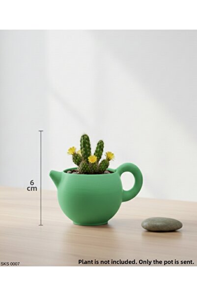 EGATOPTAN Green Teapot Shaped Mini Decorative Flower Pot 6 cm Tabletop Office...