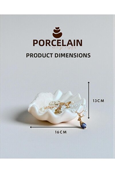 Porselian Decorative Oyster Shell Shaped Jewelry Plate and Presentation Bowl 16X13 cm Aesthetic Object