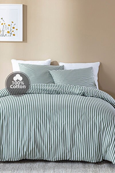Cote Blanc Stripe 100% Cotton Double Duvet Cover Set