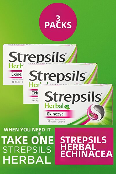 STREPSİLS 16 قرص حلوى بنكهة الإكينسيا العشبية 3 قطع