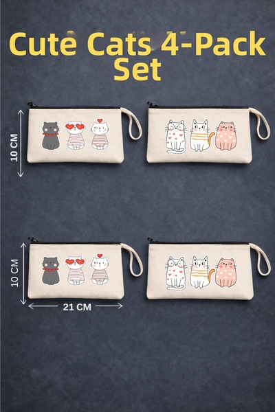 Maki Craft مجموعة القطط اللطيفة المكونة من 4 قطع من حامل الأقلام القماشي ذو م...