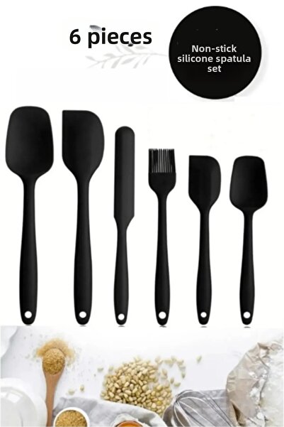 LeylArt Heat Resistant Fireproof Nonstick Silicone Spatula Set 6 Pieces Black