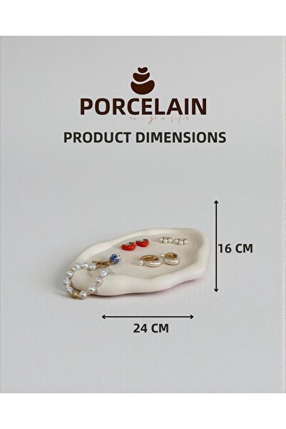 Porselian Decorative Cloud Shaped Ecru Jewelry Plate and Presentation Bowl 19X13 cm Modern Wavy Decor
