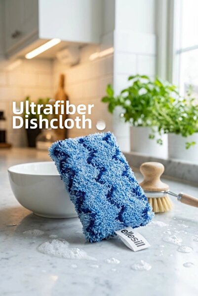 Ellesill Imported Ultrafiber Dish Sponge Scrub Pro Blue Color Sponge 12X7X3 cm - 16g
