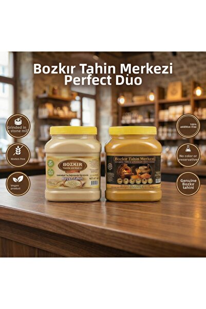 Hakbur Bozkır Yöresel Bozkır Tahin Center Exquisite Double Gold Sesame Roasted Tahini 930 Gr- Stone Mill White Tahini935Gr