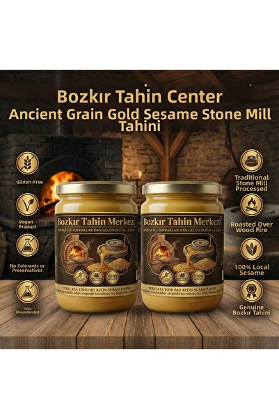 Hakbur Bozkır Yöresel Bozkır Tahin Center Horse Seed Golden Sesame Roasted Tahini 600 Gr X 2Pcs (Stone Mill & Without Additives)