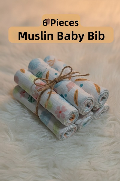 Joyrose 6-Piece Muslin Mouth Cloth Set 25X25 cm - 100% Cotton Absorbent Baby Drool, Sweat and Shoulder Wipes