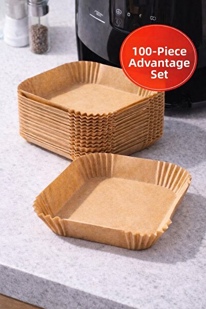 MEDUSHOP 100 Pieces Air Fryer Baking Paper Disposable Food Greaseproof Paper Square Plate Model