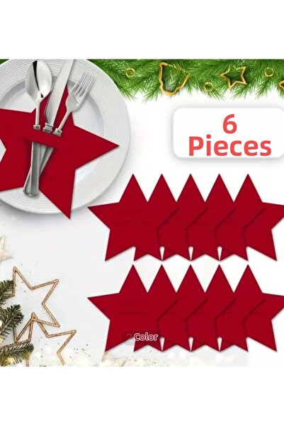 ÇEÇEN HOME 6 قطع من حاملات الشوك/الملاعق المصنوعة من اللباد على شكل نجمة لتزيين الطاولة وحفلات الاستقبال