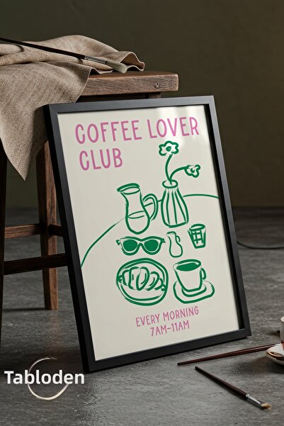 tablodea Клуб на любителите на кафето Декор за ъгъл за кафе Черна дървена рам...