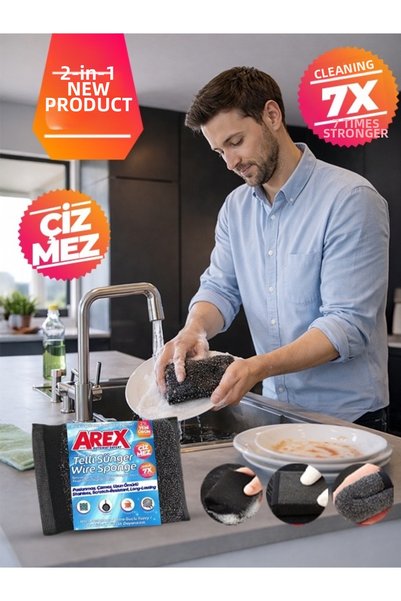 AREX إسفنجة غسيل الأطباق السحرية من إينوكس (قطعتان)
