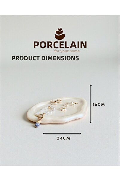 Porselian Decorative Cloud Shaped Cream Jewelry Plate and Presentation Bowl 19X13 cm Modern Wavy Decor