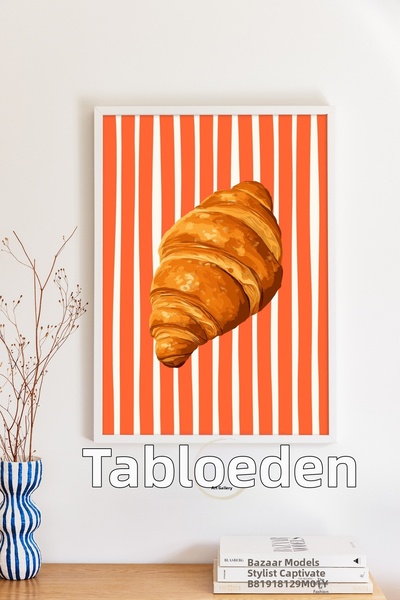 tablodea Poster cu model croissant în dungi, decor pentru bucătărie, cu ramă ...