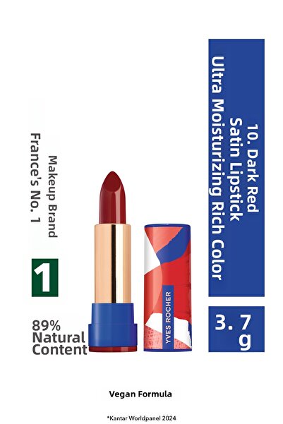 Yves Rocher أحمر شفاه ساتان ملون فائق الترطيب-10أحمر داكن-3.8 جرام-79659