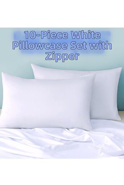 Belsina Home كيس وسادة قطني 10 قطع أبيض 50x70 بسحاب (بطانة داخلية)