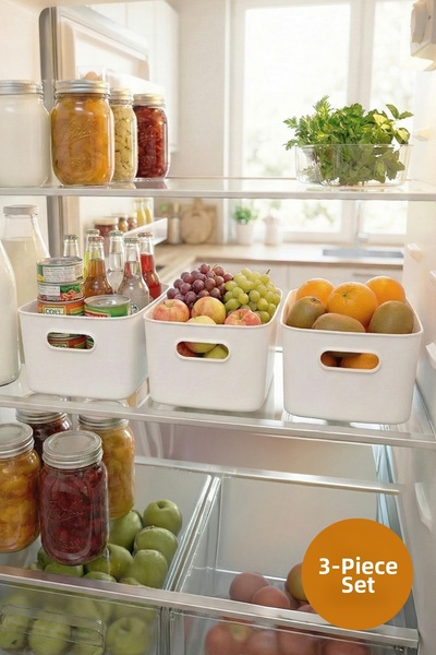 Vienev 3-Pack Organizer Storage Box White - Kitchen, Bathroom, and Makeup Organizer