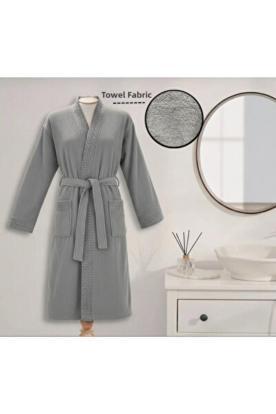 Layvera روب حمام رجالي ونسائي رمادي اللون مصنوع من القطن 100% |   نمط يوناني-...