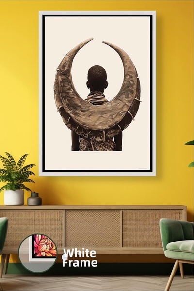 KOSS Dijital Cultură tribală africană, figură masculină cu detaliu de corn, a...