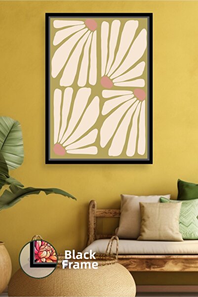 KOSS Dijital Pictură murală cu model de flori pe fundal de muștar, stil boem ...