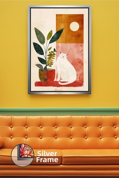 KOSS Dijital albastru cobalt Pictură pe pânză înrămată, cu pisică culori cald...