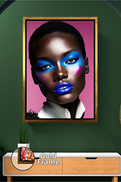 KOSS Dijital Fundal roz Portret de femeie cu machiaj albastru Decor de perete...