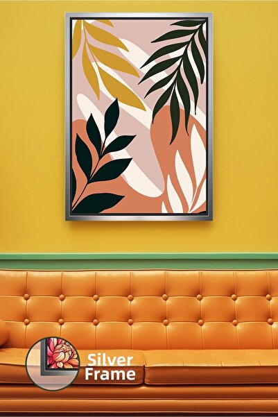 KOSS Dijital Artă boemă, model de frunze, tonuri de pământ și muștar, decor m...