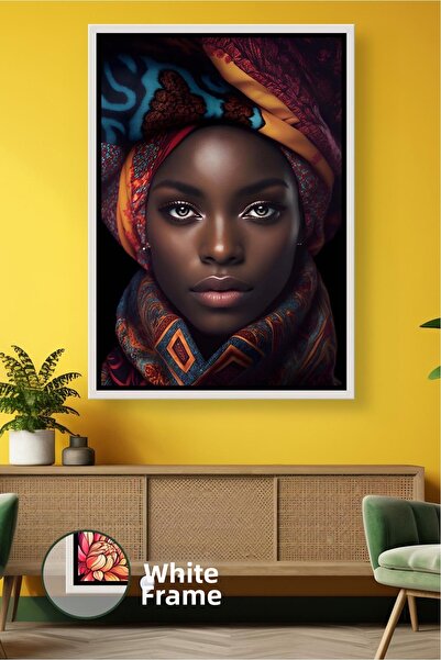 KOSS Dijital Portret de femeie africană cu o eșarfă colorată, model etnic, de...