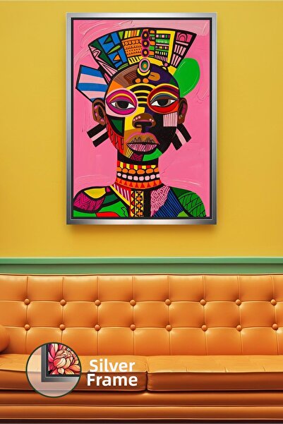 KOSS Dijital Mască africană colorată, figură de față, model geometric, fundal...