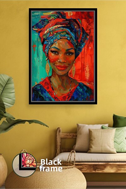 KOSS Dijital Portret de față de femeie africană zâmbitoare, pictură pe pânză ...