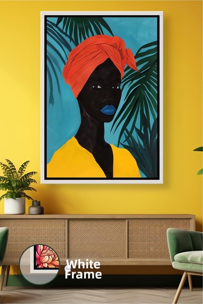 KOSS Dijital Decor de perete cu portret de femeie africană, frunze tropicale,...