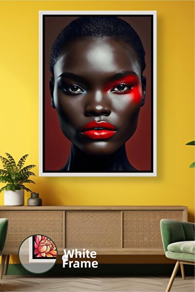 KOSS Dijital Portret de femeie africană cu ruj roșu, imprimare pe perete cu m...