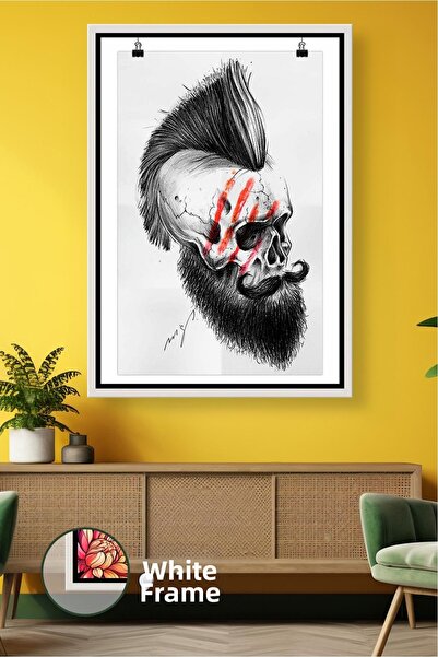 KOSS Dijital Pictură pe pânză înrămată cu desen de barbă cu craniu pentru fri...