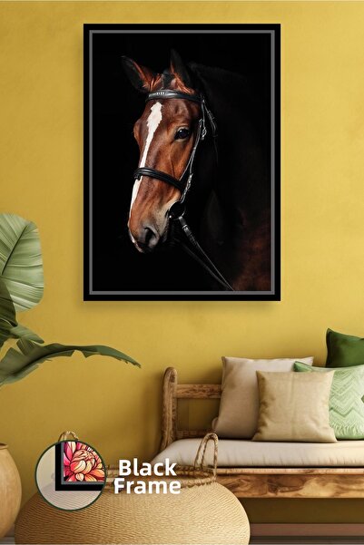 KOSS Dijital Portret de cal cu dungi albe pe fundal negru, decor elegant de p...