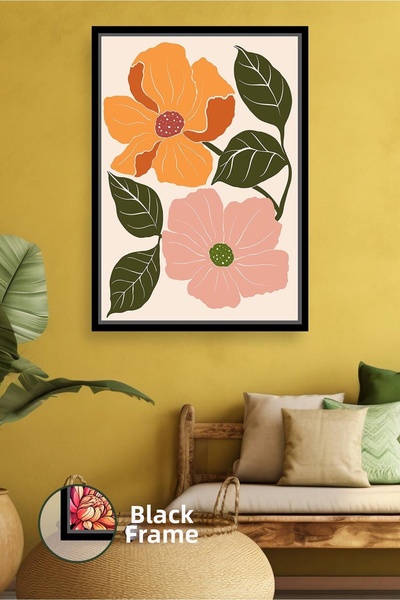 KOSS Dijital Pictură de perete cu flori portocalii și pudră, detaliu frunze, ...