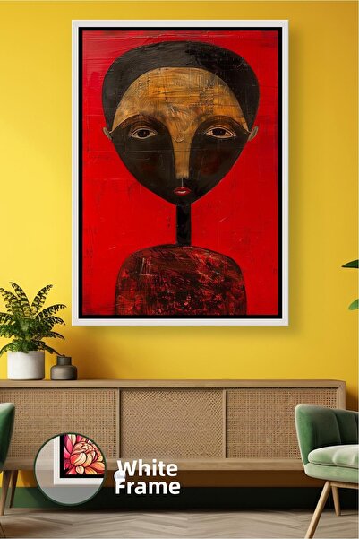 KOSS Dijital Portret abstract african, fundal roșu, tonuri de aur negru, pict...