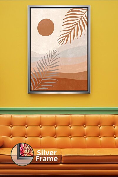 KOSS Dijital Pictură pe pânză înrămată cu frunze de palmier boho și tonuri de...