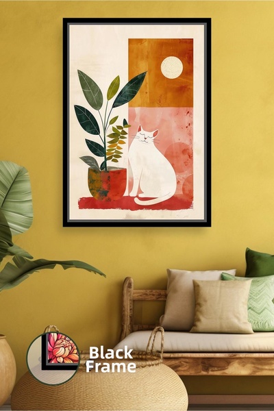 KOSS Dijital albastru cobalt Pictură pe pânză înrămată, cu pisică culori cald...