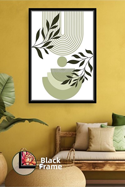 KOSS Dijital Decor de perete geometric cu detalii de frunze în tonuri verzi, ...