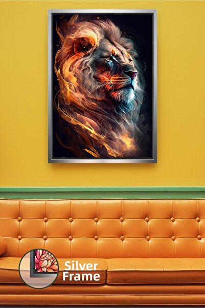 KOSS Dijital Figurină de leu cu detaliu de flacără, fundal întunecat, decor m...