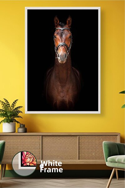 KOSS Dijital Pictură pe pânză cu portret de cal nobil pe fundal negru, artă a...