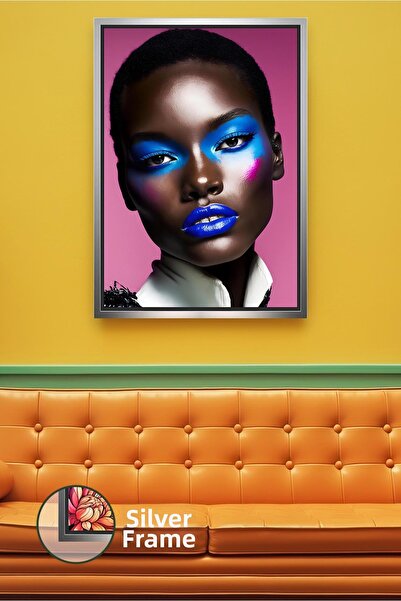 KOSS Dijital Fundal roz Portret de femeie cu machiaj albastru Decor de perete...